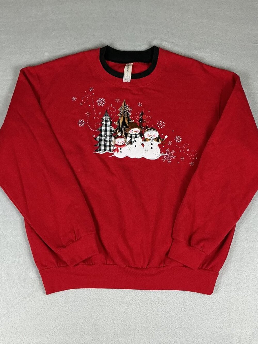 Morning Sun Sweatshirt Women's Red Snowmen Christmas Fleece Size L.
